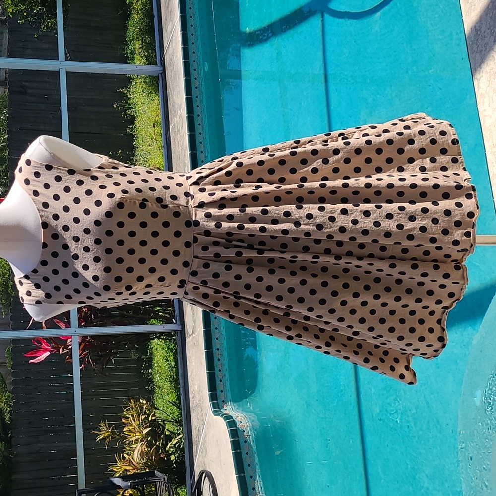 Swing Dress Size XL cream and black polka dot print